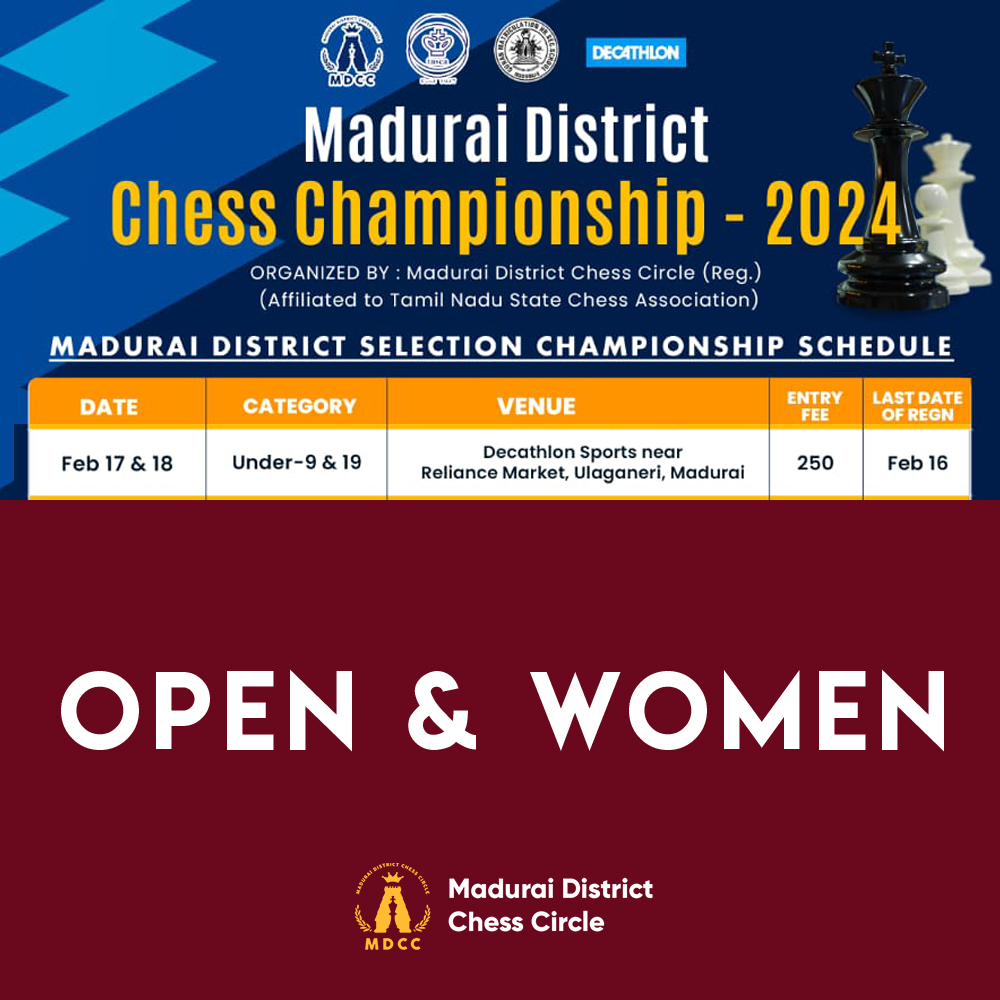 Madurai District Chess Championship 2024 Open & Women Madurai